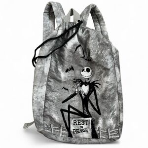 Disney Jack Skellington Rest in Peace Canvas Drawstring gray Backpack